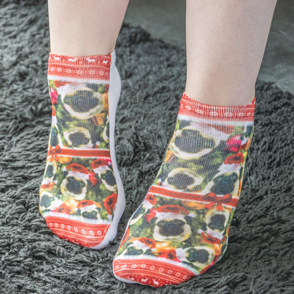 1 Paar Sneaker Socken Größe 33-40 Design Weihnachtsmops - Cosey