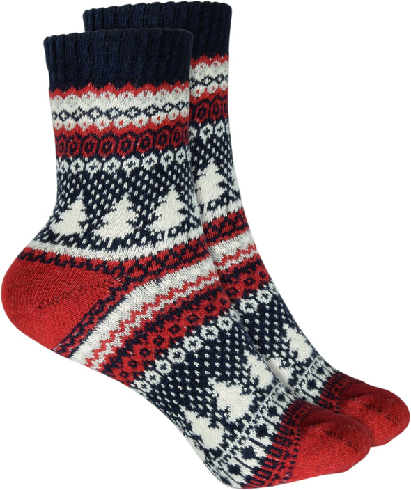 Warme Damen Socken in  Xmas-Tree Design Rot 33 - 40