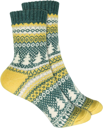 Warme Damen Socken in  Xmas-Tree Design Senfgelb 33 - 40