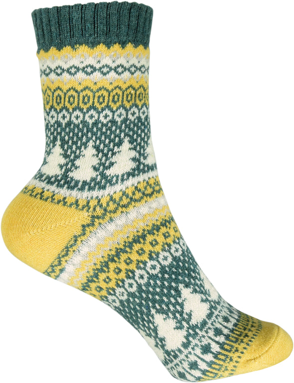 Warme Damen Socken in  Xmas-Tree Design Senfgelb 33 - 40