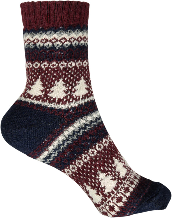 Warme Damen Socken in  Xmas-Tree Design Weinrot 33 - 40