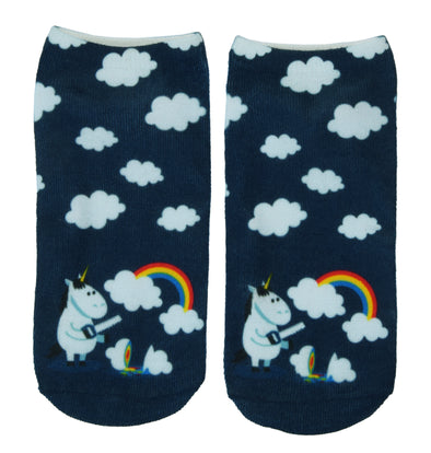 1 Paar Sneaker Socken Größe 33-40 Design Einhorn Regenbogenwolke