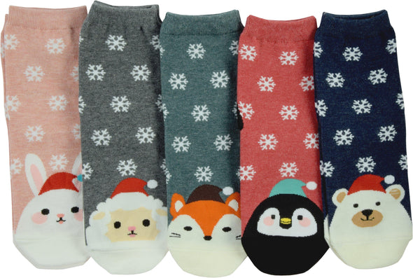 5er-Set Warme Damen Socken in Größe 33- 40 Design Wintertierchen mit Mütze - Cosey