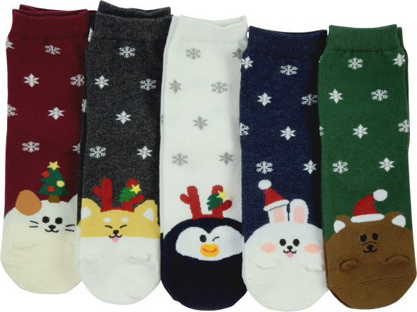 5er-Set Warme Damen Socken in Größe 33- 40 Design Wintertierchen - Cosey