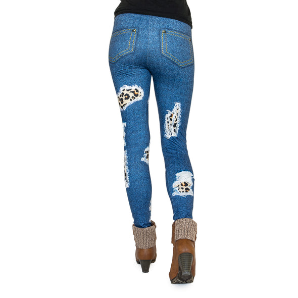 Dekor-Leggings High Waist im Design Jeans Leo Patches
