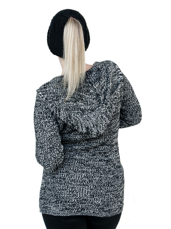 Strick Wintermütze mit Zopfloch für Damen in schwarz