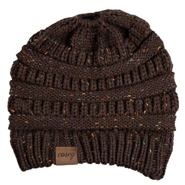 Strick Wintermütze mit Zopfloch für Damen in braun-bunt - Cosey