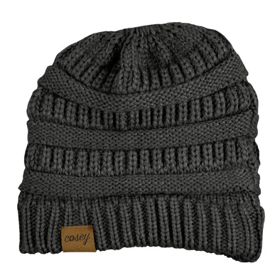Strick Wintermütze mit Zopfloch für Damen in schwarz - Cosey