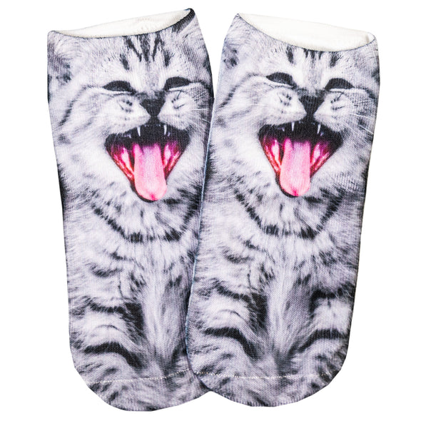 1 Paar Sneaker Socken Größe 33-40 Design gähnende Katze