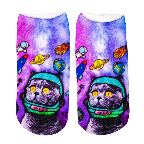 1 Paar Sneaker Socken Größe 33-40 Design Astronauten Katze