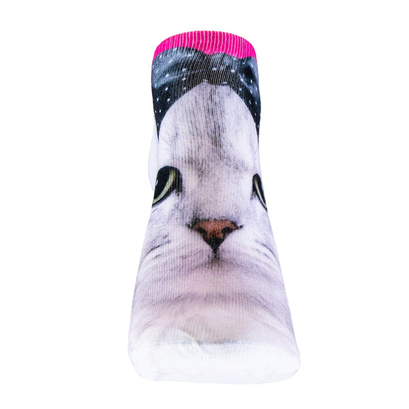 1 Paar Sneaker Socken Größe 33-40 Design Katze mit Schleife