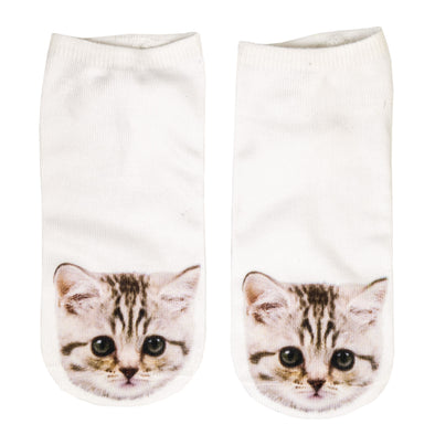 1 Paar Sneaker Socken Größe 33-40 Design Kleine Katze Grau
