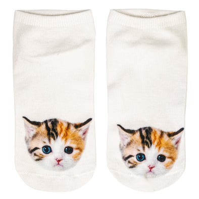 1 Paar Sneaker Socken Größe 33-40 Design Kleine Katze braun/weiß