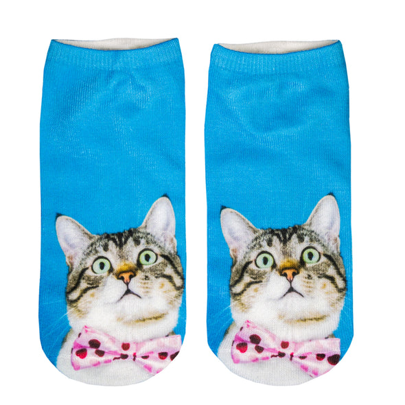 1 Paar Sneaker Socken Größe 33-40 Design Katze mit rosa Fliege