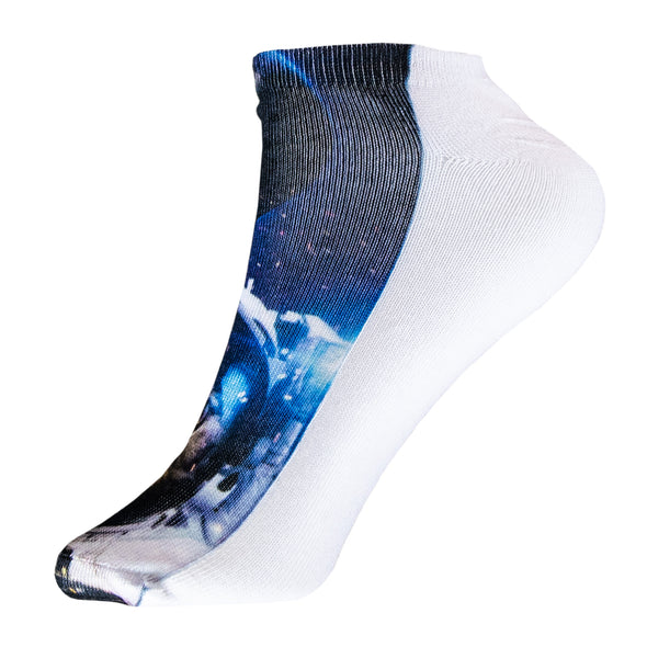1 Paar Sneaker Socken Größe 33-40 Design Katze im Raumanzug
